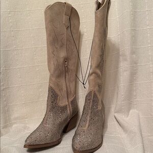 Steve Madden Beige Suede Embellished Boots